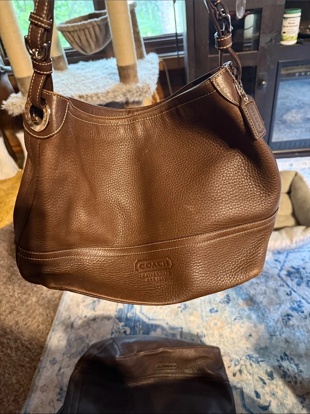 COACH Men's Brown Leather Messenger Crossbody with Signature Lining
